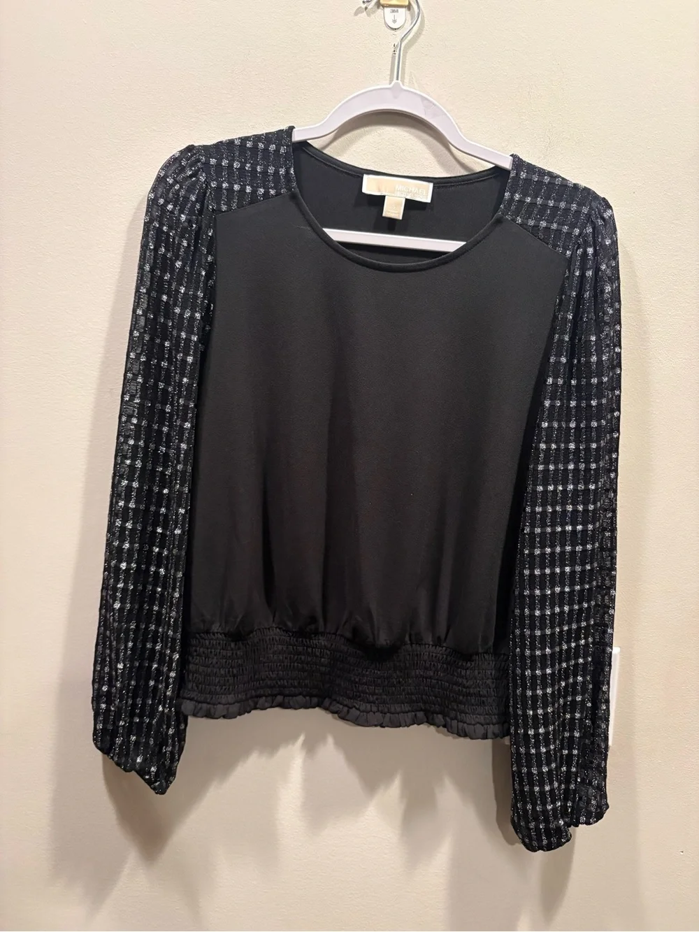 Michael Michael Kors Black Metallic Grid Sleeve Blouse Size Small